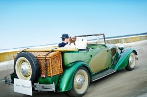 Newlyweds In Wedding Car